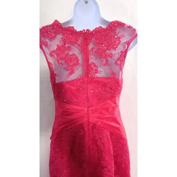 Rickie Freeman Teri Jon Gown Women's Size 2 Red Lace Formal Party Maxi Dress - Picture 5 of 16